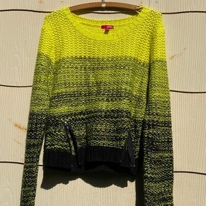 80’s Bongo Neon Yellow Green Black Striped Sweater Zippers Halloween Madonna
